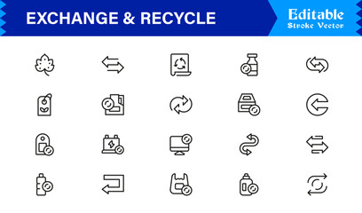 Exchange and Recycle Symbols Icons – Modern Professional Line Icon Set Featuring Minimal Vector Design for Environmental and Sustainability Themes
