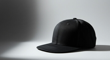 Fototapeta premium Black Snapback Cap with Geometric Shadows on Light Gray Background