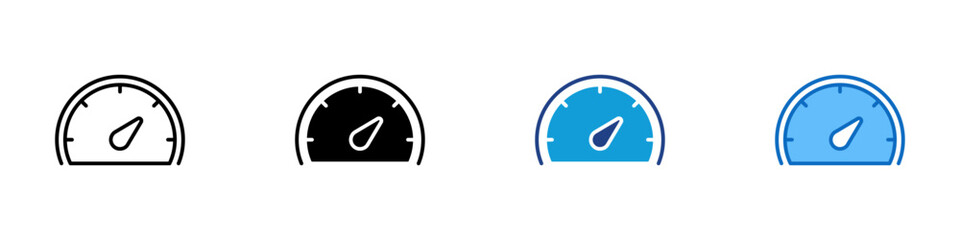 Speed Meter Multiple Style Icon Vector Design - Gauge dial showing increased speed, representing performance, efficiency, or acceleration