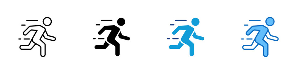 Fast Motion Multiple Style Icon Vector Design - Running person with motion lines, representing speed, energy, fast performance, or agility