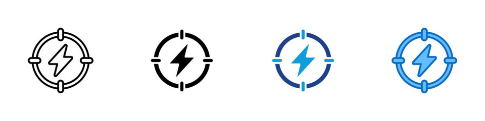 Energy Target Multiple Style Icon Vector Design - Circular target with a lightning symbol at the center, symbolizing focused power or performance goal © sahila