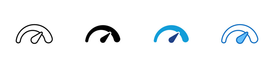 Performance Indicator Multiple Style Icon Vector Design - Semi-circle gauge with arrow, indicating speed level or performance status