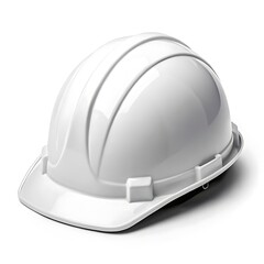 Fototapeta premium A white hard hat sitting on a white surface with a shadow showing the contours of the helmet shape
