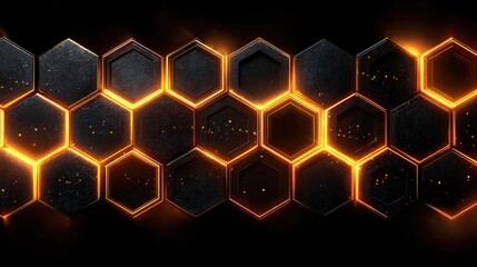 Dark honeycomb pattern, glowing orange/yellow lines