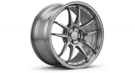 Sleek modern alloy wheel design for high-performance vehicles, brushed metal finish, auto customization.