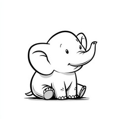 Fototapeta premium Adorable Baby Elephant Illustration Cartoon Cute Sitting Animal Drawing for Kids