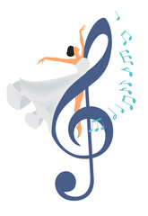 composition with treble clef and dancer