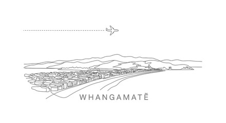 Obraz premium Whangamata Line Art Airplane over Beach.
