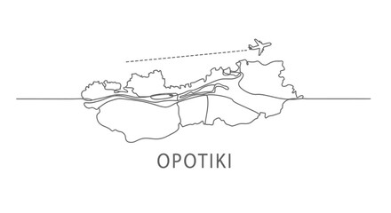 Opotiki Map Line Art Plane with New Zealand.