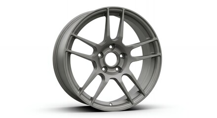 Fototapeta premium Sleek modern alloy car wheel showcases intricate spoke design and metallic finish