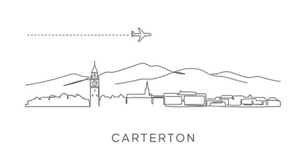 Obraz premium Carterton Skyline Vector with New Zealand, and Plane.