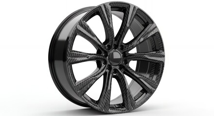 Fototapeta premium Sleek carbon fiber car wheel showcases modern automotive design and performance.