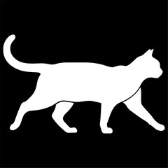 Minimal black silhouette of a cat walking, flat design.
