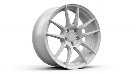Obraz premium Sleek white alloy wheel showcases modern automotive design and performance upgrades for discerning drivers
