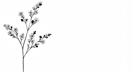 Minimalist black and white floral branch design on white background