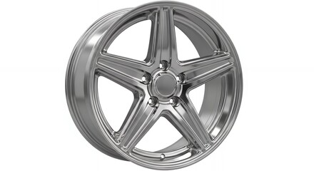 Obraz premium Sleek chrome alloy wheel shines with modern automotive design, ready for performance upgrades