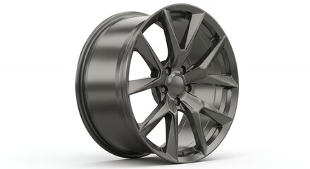 Obraz premium Sleek modern alloy car wheel with intricate spoke design, perfect for automotive customization and performance upgrades.