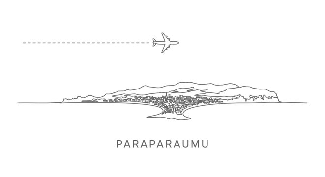 Paraparaumu with New Zealand, and Airplane Flight Path Over Coastal Town.