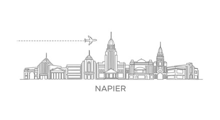 Fototapeta premium Napier New Zealand Skyline Vector White.