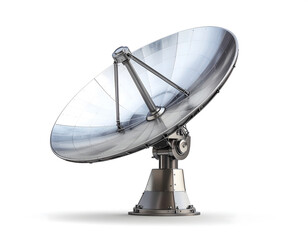 Isolated against a pure white background, this satellite dish serves as a modern antenna for global communication technology, broadcasting television signals and internet data