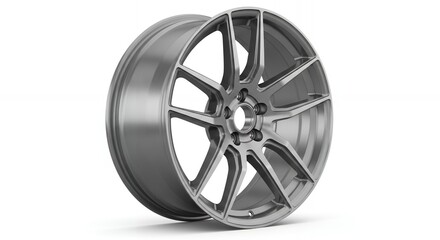 Obraz premium Sleek modern alloy car wheel with intricate spoke design and brushed metallic finish