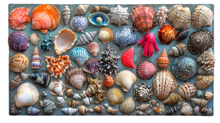  Vibrant Assortment of Seashells Gathered on Tropical Beach Backdrop Diverse Collection isolated on a transparent background