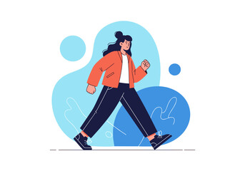 A young woman engaged in a brisk walk outdoors enjoying her daily exercise routine