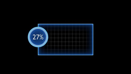 Blue neon progress indicator with 27 percent progress bar
