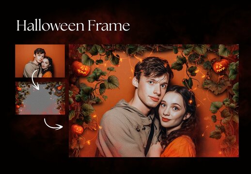 Halloween Photo Frame Flyer Template with Pumpkin Patch Jack-O-Lantern Border
