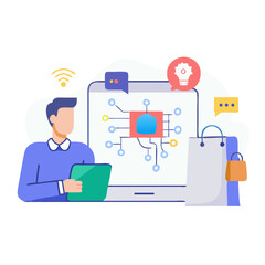 Fototapeta premium AI-Powered Online Shopping Experience with Personalized Recommendations and Smart Technology Integration Illustration