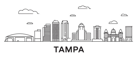 Naklejka premium Tampa Line Art skyline. Travel Tampa famous landmarks. Business and tourism concept for presentation, banner, web site. with white background