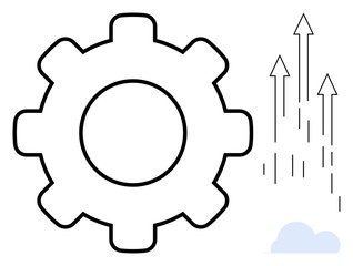 Large gear beside multiple vertical arrows aiming up, symbolizing advancement, productivity, and efficiency. Ideal for growth, innovation, technology, planning improvement process teamwork. Simple