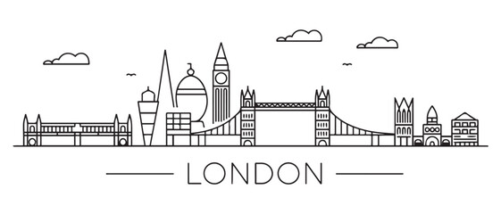 Obraz premium London city Line Art skyline horizontal banner. London city. Vector template for your design. with white background
