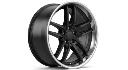 Obraz premium Sleek, modern black alloy wheel with polished silver rim for luxury car design and upgrade