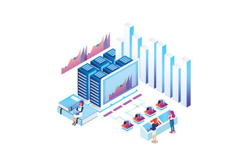 Obraz premium Isometric Expert team for Data Analysis, Business Statistic, Management, Consulting, Marketing. Landing page template concept. Suitable for Diagrams, Infographics, And other asset