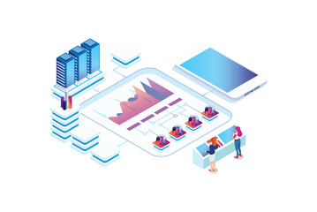 Isometric Expert team for Data Analysis, Business Statistic, Management, Consulting, Marketing. Landing page template concept. Suitable for Diagrams, Infographics, And other asset