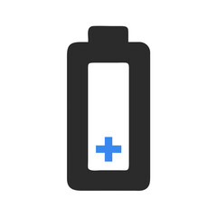 Fototapeta premium Charging Battery Icon with Plus Sign on Black Background for Technology Concepts
