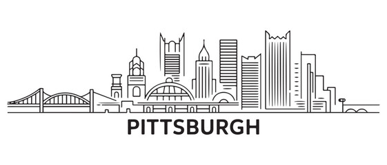 Pittsburgh Line Art skyline. Travel Pittsburgh famous landmarks. Business and tourism concept for presentation, banner, web site. with white background