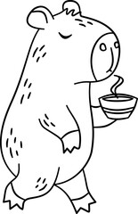Cute Capybara Outline Cartoon