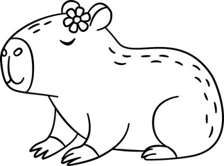 Cute Capybara Outline Cartoon