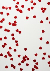Scattered red heart confetti on white background for valentine's day celebration