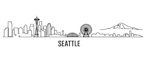 Seattle Line Art skyline horizontal banner. Los Angeles, California. Vector template for your design. with white background © Nargis