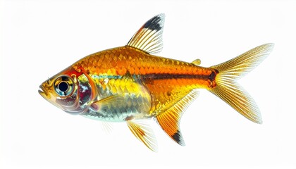 Golden pristella tetra pristella maxillaris x ray tetra aquarium fish isolated. Detailed high quality image.