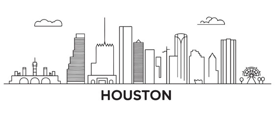 Houston Line Art skyline horizontal banner. Houston, Texas. Vector template for your design. with white background