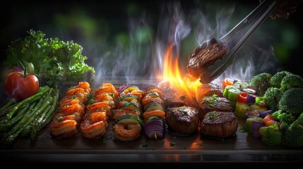 Delicious Barbecue Steak Preparation: A Mouthwatering View of Culinary Delight on the Hibachi Grill