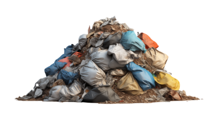 Massive pile of assorted garbage bags and debris, a stark environmental concern and waste management challenge