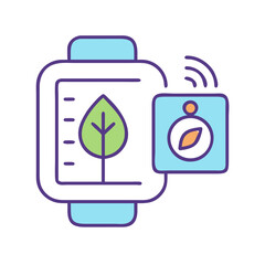 Smartwatch and nature app concept with leaf icon displaying biometric tracking technology