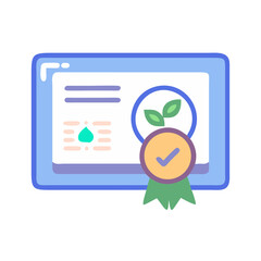 Illustration of a certificate with a plant icon and a badge, representing organic certification