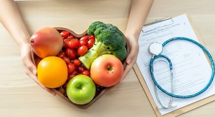 Promoting cardiovascular wellness through a nutritious diet of fresh fruits and vegetables, symbolizing a proactive approach to medical checkups