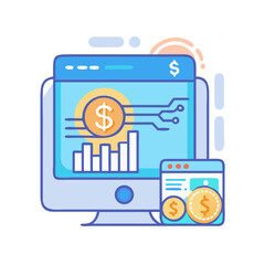 Financial analysis and investment management shown on a computer screen with rising graph